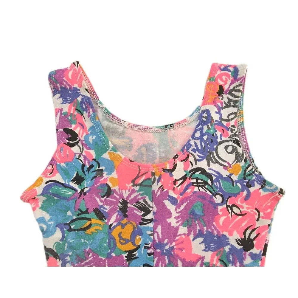 Gilda Marx Kids VTG 80s Pastel Scribbles Cotton Biketard Leotard Dance Size 8/10